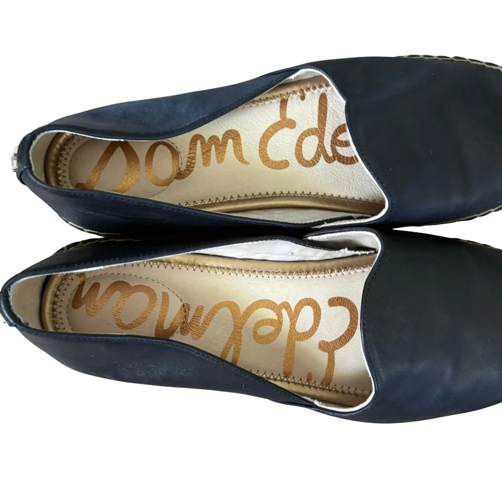 Sam Edelman Kesia Slip On Espadrille Flats Sz 10 Black Leather Jute